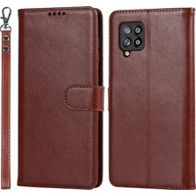 Seashell Digital R61 Doku Dikiş Cüzdan Stand Pu Deri Kılıf+Iç Tpu Telefon Kapak Koruyucu Samsung Galaxy A12-BROWN Için Kayış (Yurt Dışından)