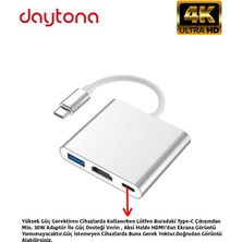 Daytona CF01 Macbook Uyumlu 4K Full HD 1080p Type C To 3 Portlu HDMI - USB 3.0 - PD Çevirici Hub Adaptör