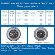 Sunshinee RS550 12V 19500 Rpm Dc Motor, Iki Hızlı 11 Dişli ve Elektrikli Matkap/tornavida Için Yüksek Torklu Dişli Kutusu (Yurt Dışından)