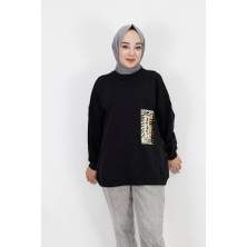 By Coolest Butik 23001 2 Ip Kumaş Inci ve Baskı Detaylı Oversize Sweatshirt