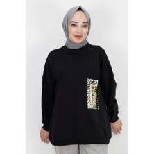 By Coolest Butik 23001 2 Ip Kumaş Inci ve Baskı Detaylı Oversize Sweatshirt