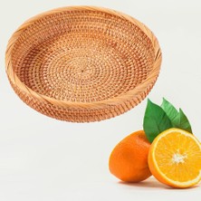 Failyee Hasır El Yapımı Yuvarlak Aperatif Meyve Kasesi Rattan Tepsisi 25X5CM (Yurt Dışından)