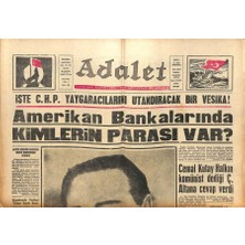 Gökçe Koleksiyon Adalet Gazetesi 20 Eylül 1965 - Amerikan Bankalarında Kimlerin Parası Var ?  GZ109821