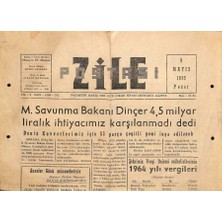Gökçe Koleksiyon Zile Postası Gazetesi 9 Mayıs 1965 - M. Savunma Bakanı Dinçer 4,5 Milyar Liralık Ihtiyacımız Karşılanmadı Dedi GZ115716