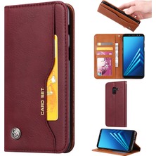 Seashell Digital Samsung Galaxy A8 (2018) Pu Deri Cüzdan Stand Koruyucu Case-Wine Red (Yurt Dışından)