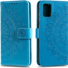 Seashell Digital Samsung Galaxy A51 4g-Blue Için Kayışla Basılmış Mandala Çiçek Pu Deri Kasa Flip Stant Standı Cüzdan Telefon Kapağı (Yurt Dışından)