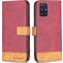 Seashell Digital Samsung Galaxy A51 4g SM-A515, Stil 11 Mat Doku Pu Deri Kılıf Tpu Cüzdan ve Stand-Red ile (Yurt Dışından)