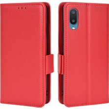 Seashell Digital Litchi Doku Pu Deri Folyo Flip Cüzdan Kılıfı Tam Vücut Koruyucu Stand Samsung Galaxy A02-RED Için (Yurt Dışından)