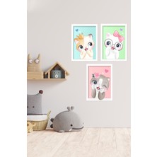 KutuTR Notpa Dekorize Mdf 3 Parça 3 mm Çerçeve Görünümlü Çocuk Odası Için Sevimli Hayvanlar 21X30