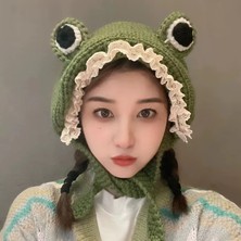Fsfyb Sonbahar ve Kış Büyük Gözlü Kurbağa Şapka Kapüşonlu El Yapımı Kulak Koruyucu Saç Bandı Şapka Kore Versiyonu Yeşil Sevimli Shrek Örme Yün Büyük Gözlü Kurbağa-Yeşil (Yurt Dışından)