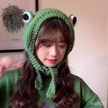 Fsfyb Sonbahar ve Kış Büyük Gözlü Kurbağa Şapka Kapüşonlu El Yapımı Kulak Koruyucu Saç Bandı Şapka Kore Versiyonu Yeşil Sevimli Shrek Örme Yün Büyük Gözlü Kurbağa-Yeşil (Yurt Dışından)