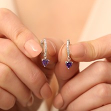 Nox Jewelry 925 Ayar Gümüş Zirkon Taşlı Mor Kalp Damla Küpe