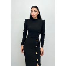 Giyimmasalı Ottoman Kumaş Düğme Detaylı Takım - Siyah