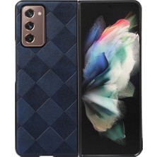 Seashell Digital Samsung Galaxy Z Fold2 5g Pc+Tpu Hibrid Telefon Kılıfı Izgara Dokusu Pu Deri Telefon Aksesuar-Mavi (Yurt Dışından)