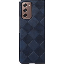 Seashell Digital Samsung Galaxy Z Fold2 5g Pc+Tpu Hibrid Telefon Kılıfı Izgara Dokusu Pu Deri Telefon Aksesuar-Mavi (Yurt Dışından)