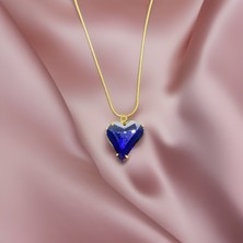 Fm Gold Renk Mavi Kalp Detaylı 316 L Çelik Kolye