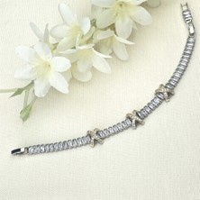Kyver X Bileklik Trend Model Baget Zirkon Su Yolu Silver-Gold 17+3cm