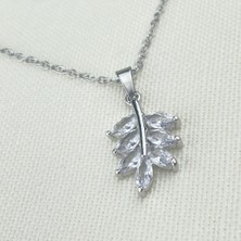 Kyver Yaprak Kolye Zirkon Taşlı Salkım Yaprak Modeli Çelik