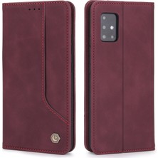 Seashell Digital Retro Style Pu Deri Cüzdan Kılıfı Folio Flip Stand Koruyucu Telefon Kapağı Samsung Galaxy A51 4g SM-A515-WINE Kırmızı (Yurt Dışından)