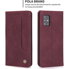 Seashell Digital Retro Style Pu Deri Cüzdan Kılıfı Folio Flip Stand Koruyucu Telefon Kapağı Samsung Galaxy A51 4g SM-A515-WINE Kırmızı (Yurt Dışından)