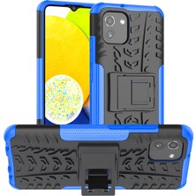 Seashell Digital Samsung Galaxy A03 (166.5 x 75.98 x 9.14MM) (Ab Versiyonu) Kickstand Yumuşak Tpu+Sert Pc Şok Geçirmez Moda Lastik Dokusu Koruyucu Kasa Mavisi (Yurt Dışından)