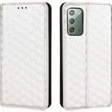 Seashell Digital Samsung Galaxy NOTE20 Için 4g/5g Telefon Koruyucu Kabuk Eşdendish Rhombus Baskılı Pu Deri Manyetik Otomatik Absorbed Stand Cüzdan Kapağı Case-Silver (Yurt Dışından)