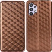 Seashell Digital Stand Cüzdan Kılıfı Baskı 3D Rhombus Desen Manyetik Otomatik Kapatma Samsung Galaxy A32 5G/M32 5g-Brown Için Deri Telefon Kapağı (Yurt Dışından)