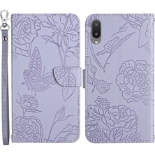 Seashell Digital Samsung Galaxy A02 (Ab Versiyonu) Cilt Dokunma Hissi Cüzdan Telefonu Kapağı Parmak Önleme Pu Deri Cep Telefonu Çantası Kelebek Çiçek Deseni Basılmış Flip Kabuk Işığı Mor (Yurt Dışından)