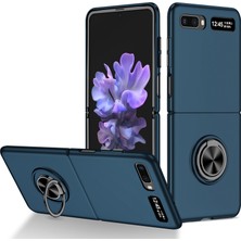 Seashell Digital Samsung Galaxy Z Flip 5g Sert Pc Katlanır Cep Telefon Kılıfı Döner Metal Yüzük Kickstand Anti-Fall Shell-Dark Mavi (Yurt Dışından)