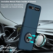 Seashell Digital Samsung Galaxy Z Flip 5g Sert Pc Katlanır Cep Telefon Kılıfı Döner Metal Yüzük Kickstand Anti-Fall Shell-Dark Mavi (Yurt Dışından)