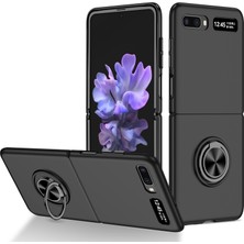 Seashell Digital Samsung Galaxy Z Flip 5g Sert Pc Katlanır Cep Telefon Kılıfı Döner Metal Yüzük Kickstand Anti-Fall Shell-Black (Yurt Dışından)