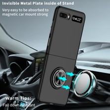 Seashell Digital Samsung Galaxy Z Flip 5g Sert Pc Katlanır Cep Telefon Kılıfı Döner Metal Yüzük Kickstand Anti-Fall Shell-Black (Yurt Dışından)