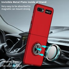 Seashell Digital Samsung Galaxy Z Flip 5g Sert Pc Katlanır Cep Telefonu Kılıf Döner Metal Yüzük Kickstand Anti-Fall Shell-Red (Yurt Dışından)