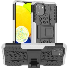 Seashell Digital Samsung Galaxy A03 (166.5 x 75.98 x 9.14MM) (Ab Versiyonu) Kickstand Yumuşak Tpu+Sert Pc Şok Geçirmez Moda Lastik Dokusu Koruyucu Kasa-Beyaz (Yurt Dışından)