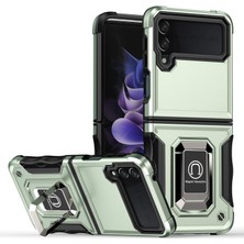 Seashell Digital Samsung Galaxy Z Flip4 Için 5g Sert Pc Yumuşak Tpu Şok Absorpsiyon Telefon Kılıfı Dönen Yüzük Tutucu Kickstand Kapak Yeşil (Yurt Dışından)