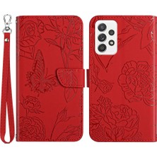 Seashell Digital Samsung Galaxy A73 Için 5g Baskılı Kelebek Pu Pu Deri Deri Cüzdan Kılıf Manyetik Folio Stand Cilt Touch Telefon Kapağı El Kayış Kırmızısı (Yurt Dışından)