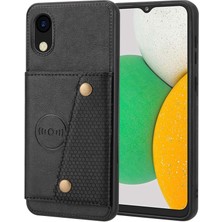 Seashell Digital Samsung Galaxy A03 Için Çekirdek Giyim Dayanıklı Cep Telefon Kılıfı Pu Deri Kaplamalı Tpu Kart Yuvaları ile Şok Anti Anti Anti-Phone Kapak Kickstand-Black (Yurt Dışından)