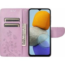 Seashell Digital Samsung Galaxy M23 Için 5G/F23 5g Pu Deri Kelebek Çiçeği Baskılı Kılıf Stand Cüzdan Tasarım Koruyucu Telefon Kapak Light Mor (Yurt Dışından)