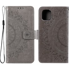 Seashell Digital Basılı Totem Mandala Çiçek Folio Flip Cüzdan Pu Deri Standı Samsung Galaxy A03 (166.5 x 75.98 x 9.14MM) Için Kayışlı Koruyucu Telefon Kasası -Grey (Yurt Dışından)