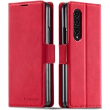 Seashell Digital Samsung Galaxy Z Fold3 Için 5g Serisi Skin-Touch Pu Deri Iyi Korumalı Kapak Anti-Drop Cep Telefonu Stand Cüzdan Case-Red (Yurt Dışından)