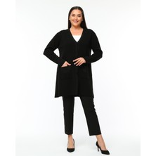 Laden Triko Büyük Beden Kadın Cardigan Simli Uzun Anne Yumuşak Hırka