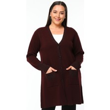 Laden Triko Büyük Beden Kadın Cardigan Simli Uzun Anne Yumuşak Hırka