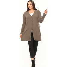 Laden Triko Büyük Beden  Cardigan Uzun Kadın Anne Dökümlü Hırka