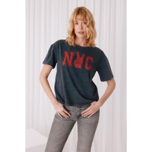 Tubia Nyc Baskılı Antrasit Renk T-Shirt