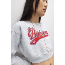 Tubia Santa Barbara Baskılı Kar Melanj Şardonlu Crop Sweatshirt