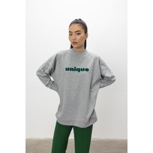 Tubia Unique Nakış Işlemeli Gri Melanj Sweatshirt