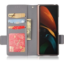 Seashell Digital Samsung Galaxy Z Fold2 Için 5g Litchi Doku Şok Geçirmez Telefon Kılıfı Pu Deri Deri Çift Manyetik Toka Kapak Stand Cüzdan-Gre (Yurt Dışından)