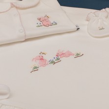 Florije Baby Pink Rabbit El Işi Organik Yenidoğan Hastane Çıkış Seti Fırfırlı Pembe