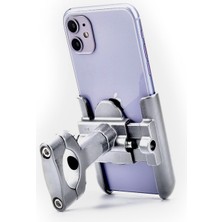 Powertec Alüminyum Gövdeli Gidon Bağlantılı Full Metal Motosiklet-Bisiklet Telefon Tutucu Gri