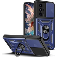Smcase Xiaomi Poco F5 Pro Kılıf Sert Silikon Tank Aramid Sürgülü Vega Yüzüklü Lacivert